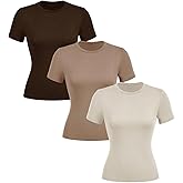 SOLY HUX Women's Crew Neck T Shirts 3 Packs Short Sleeve Tops Slim Fitted Casual Summer Tees