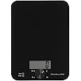 KitchenAid KQ914BA Digital Glass Top Kitchen and Food Scale, 11 lb Capacity, Measures Liquid & Dry Ingredients, Rotating Knob, Precise Results for Baking, Cooking, Keto and Meal Prep, Tare, Black