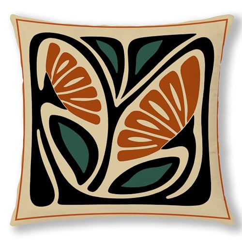 efgthyjdh Orange and Green Retro Mid Century Modern Floral Pillow Covers 18x18, Boho Abstract Flower Botanical Decorative Throw Pillow Covers Pillowcases for Home Living Room Bedroom at Amazon