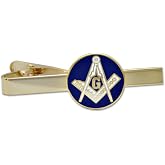 Square &amp; Compass Masonic Tie Clip - [Blue &amp; Gold][2 1/4'' Wide]