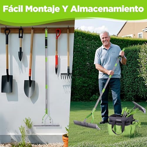 WORKPRO Lawn Scarifier Rake 178 cm, Dethatcher Heavy Duty Rake with Adjustable Head and Telescopic Handle, for Removing Dead Grass, Cutting Remains and Loosening the Soil | Heavy duty rakes with adjustable head to remove dead grass and clippings, loosen soil