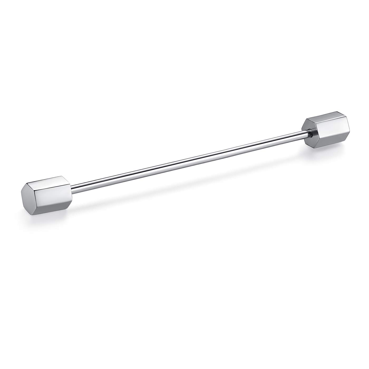 HONEY BEARStainless Steel 65mm Hexagon End Tie Collar Bar Pins Set Brooches for Shirts (Silver)