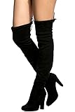 C. Longford Women's Diva Thigh High Over The Knee - Drawstring Block Chunky Heel Pointy Round Toe - Stretchy Thigh High Snug Fit Boots