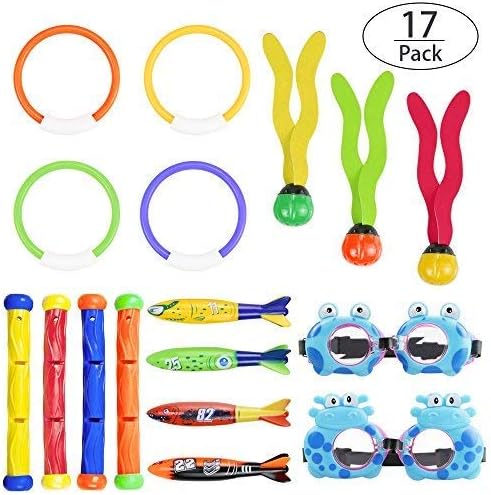 Philonext 24 Pcs Diving Toy Set,Underwater SwimmingToys,Pool Water Toys Use, Diving Rings,Diving Sticks, Torpedo Bandits,Diving Gem&Water Grass Set Bundle Pool Gift