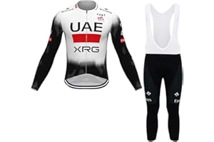 SGCIKER Pro Team UAE White Winter Thermal Fleece Cycling Jersey Set,Mens Long Sleeve Warmer Cycle Jacket Bike Clothing