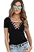 Women/Girls Sexy Deep V Neck Lace Up Short Sleeve Top Black X-Large