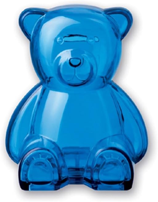 Piggy Bank Money Box For Coins & Notes in Teddy Bear Design, blue, transparent