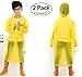 Children's Rain Ponchos with Waterproof Hood and Sleeves for Ages 6-12 - Reusable (2-Pack, Yellow)