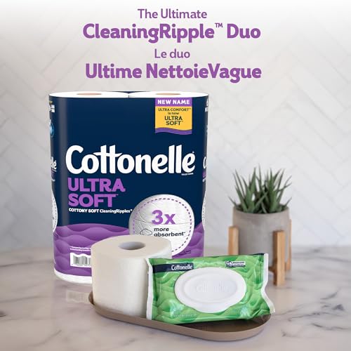 Cottonelle Toilet Paper, 32 Family Mega Rolls = 144 Regular Rolls (8 Packs of 4), Ultra Soft, Soft Bathroom Tissue, 296 Sheets per Roll, Packaging May Vary | Equals 144 Regular Rolls, 8-Pack of 4, Flushable, Plant-based, Unscented, Packaging May Vary