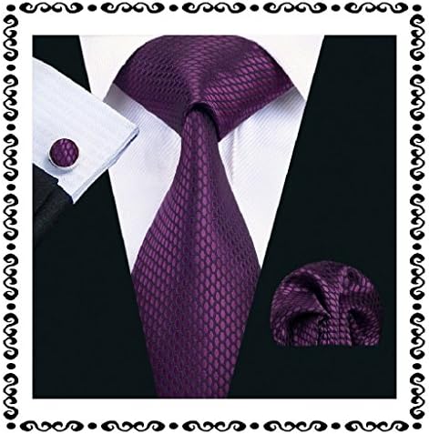 Men's Classic Solid Plain Silk Necktie Tie Hanky Cufflink Set