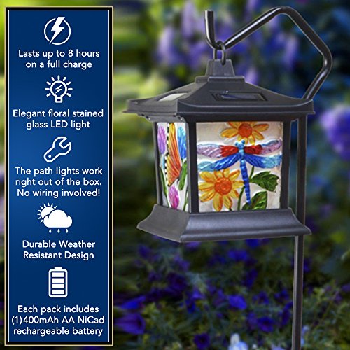Moonrays 92276 Solar Powered Hanging Floral Stained Glass LED Light