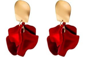 GUOXIAOMEI Chic Elegant Boho Red Rose Petal Dangle Resin Acrylic Tiered Matte Flower Earrings Statement Exaggerated Floral Tassel Earrings for Women