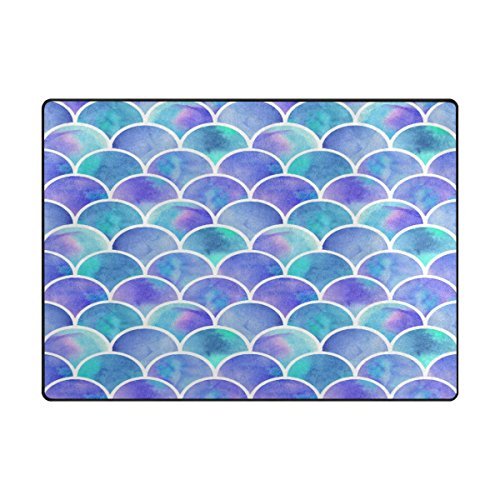 ALAZA Rainbow Watercolor Scales of Mermaid Area Rug Rugs for Living Room Bedroom 7' x 5'