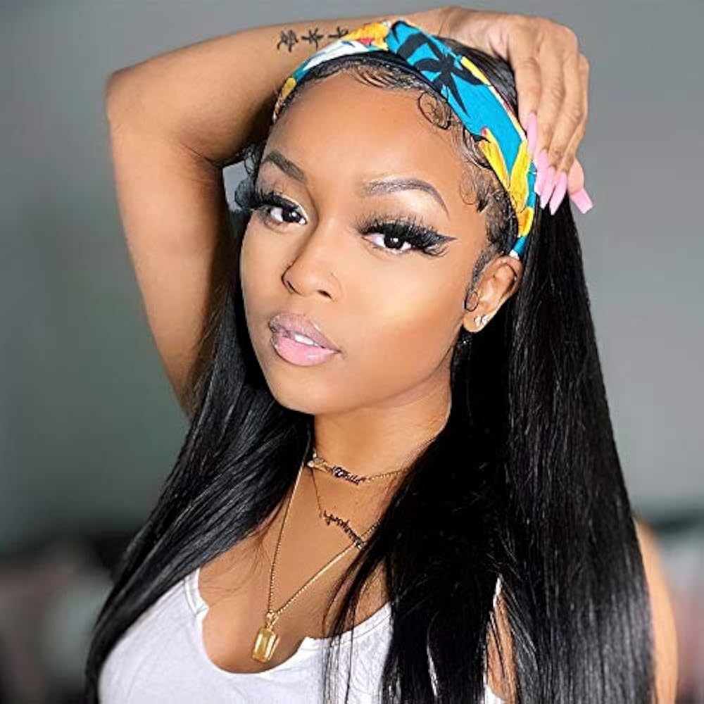 Straight Headband Wig For Women Black Glueless Synthetic