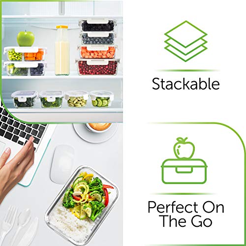 Glass Food Storage Containers with Lids - Glass Meal Prep Containers Glass Storage Containers with Lids 20 Pcs. Glass Containers for Food Storage with Lids Glass Food Containers Glass Lunch Containers