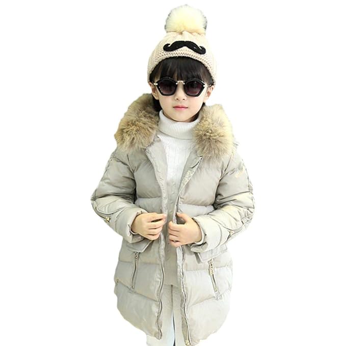 YYF Kinder Mädchen Lange Winterjacke mit Fellkapuze Outerwear Oberbekleidung Winter Kleidung Verdichte Kinderjacke Wintermant