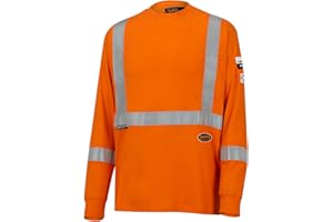 Pioneer FR Long Sleeve Shirts for Men - ARC Rated Hi Vis Flame Resistant Cotton Safety Work Shirt - Class 2 - 15 Cal - Orange