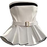 Verdusa Women's Ruffle Belted Strapless Tube Top Slit Backless Peplum Tops Elegant Luxury Outfits