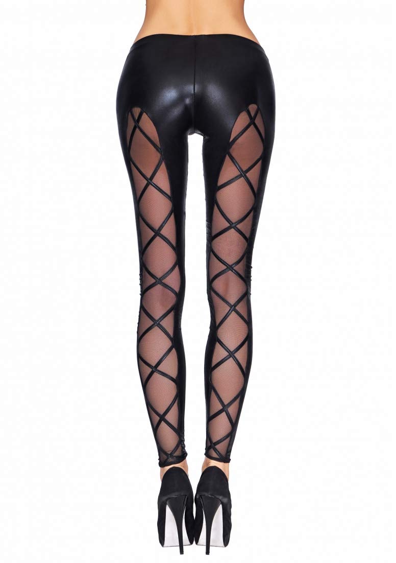 7 Heaven Camiri Wetlook and Mesh Leggings - Black - S
