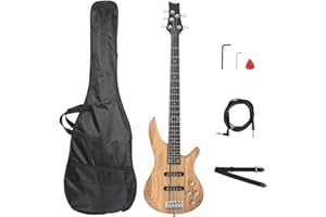 Karl home 5 String Electric Bass Guitar, Full Size Standard Right Handed Rosewood Fretboard Bass Kit with Gig Bag Strap Cable