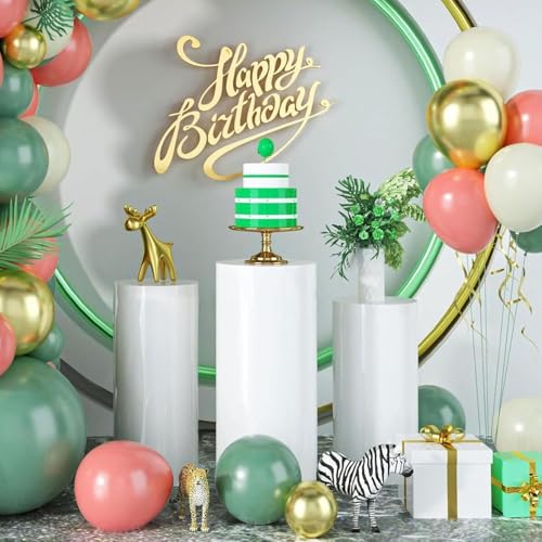 gresonic Set of 3 Hexagonal Base Decoration for Wedding Pedestals, Cake Round Flower Pedestal Stand Plinth Pillars for Wedding Bridal Shower Birthday Decoration