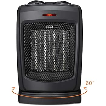 HOME-CHOICE Small Ceramic Oscillating Space Heater Electric Portable Heater Fan For Home Office Desktop with Adjustable Thermostat Control,750W/1500W - Rotates 60°