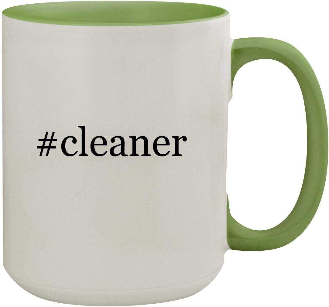 #cleaner - 15oz Hashtag Ceramic Inner & Handle Colored Coffee Mug, Light Green