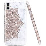 JAHOLAN Compatible iPhone Xs Max Case Shiny Rose Gold Mandala Flower Marble Design Clear Bumper TPU Soft Rubber Silicone Cover Phone Case for iPhone Xs Max 2018 6.5 inch