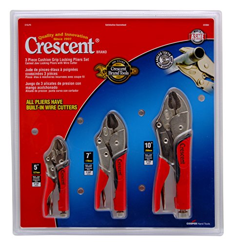 Crescent CLP3SETC 3 Piece 5-Inch, 7-Inch, and 10-Inch Curved Jaw Cushion Grip Locking Plier Set