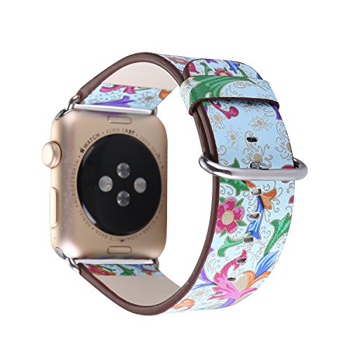 Brooben Bracelet For Apple Watch, Flower Design Strap Floral Printed Watch Band 38mm Fits Apple watch Nike+, Series 3, Series 2, Series 1, Sport, Edition (B3-38Blue/multicolor)