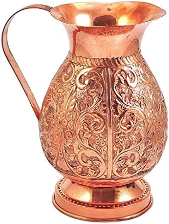 VISVABHAVANAH MART Copper Water Pitcher, 76 Fluid Ounces Brown