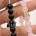 UEUC King&Queen Crown Distance Couple Bracelets His Hers Black Matte Agate 8mm Beads Bracelet