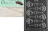 Cybrtrayd 45St50-A135 Paw Print Lolly Animal Chocolate Candy Mold with 50 4.5-Inch Lollipop Sticks