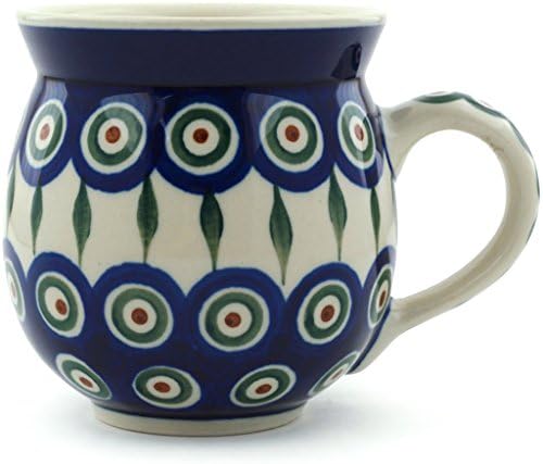 Ceramic Artystycna Peacock Leaves Bubble Mug, 12 oz, Blue