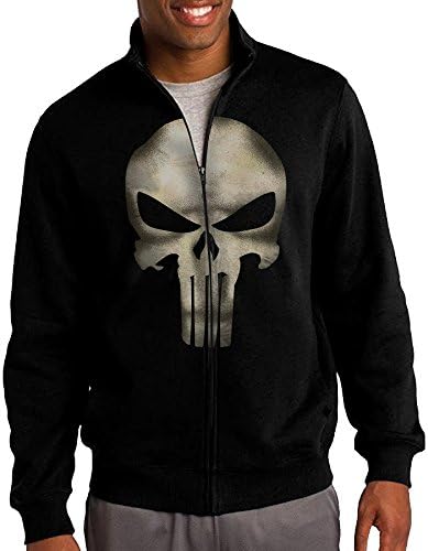 Zepu Men's Sweatshirt Punisher No Sweat Full-zip Hoodie Jacket L Black
