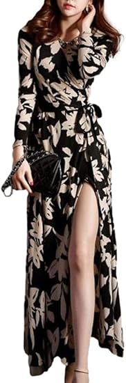 アイラカリラ フィーヌ ボタニカル 柄 ワンピース スリット フリル シースルー ロング 長袖 パーティー クラブ ドレス レディース イブニングドレス 通販 Amazon