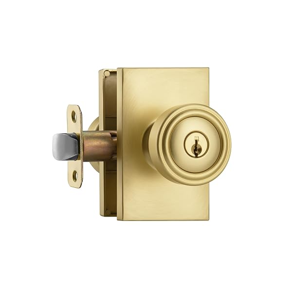 PARRO GOLD DOOR KNOBS INTERIOR & EXTERIOR, KEYED ENTRY DOOR KNOB FOR BEDROOM & LIVING ROOM, SATIN BRASS PISMO DOORKNOBS