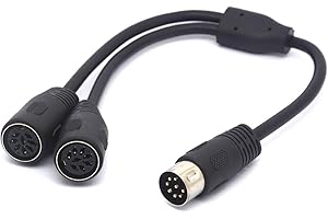 PIIHUSW MIDI Splitter 8 Pin DIN Y Adapter Cable 1 Male to 2 Female Din Plug Large Size (25cm)