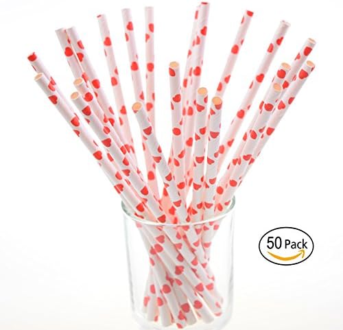 Paper Straws for Wedding Birthday Celebrations Party , Pack of 50 (Red Heart)