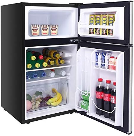 ZOFFYAL Mini Refrigerator, 2-Door 3.2 cu. ft. Small Compact Under Counter Refrigerator Fridge Freezer Cooler Unit for Dorm, Office, Apartment with Adjustable Removable Glass Shelves