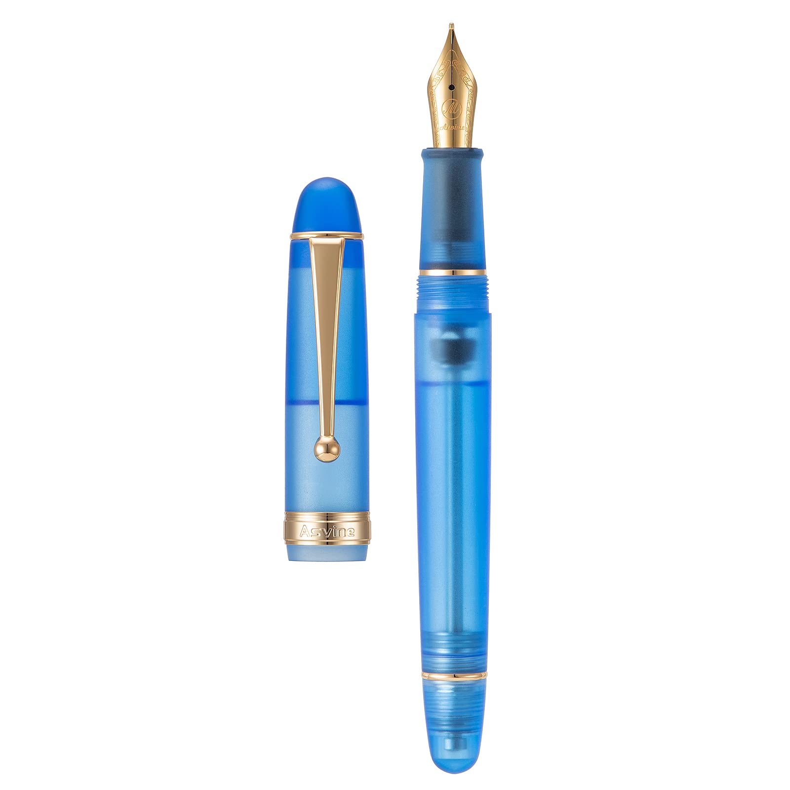 Asvine V126 Vacuum Filling Fountain Pen Medium Nib, Matte Transparent Blue Acrylic, Large-Capacity with Gift Case — image 1