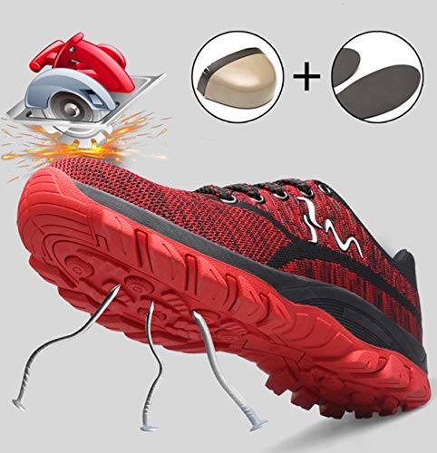 SUADEX Steel Toe Shoes for Men and Women Industrial Construction Work Safety Shoes Sneakers, Outdoor Hiking Trekking Trail Composite Shoes 118-Red Size 9 Women / 7.5 Men - Thumbnail 4