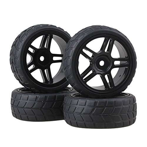 BQLZR Durable Rubber Hub Wheel Rim&Tires 1:10 On-road Racing Car RC Pack Of 4 Black