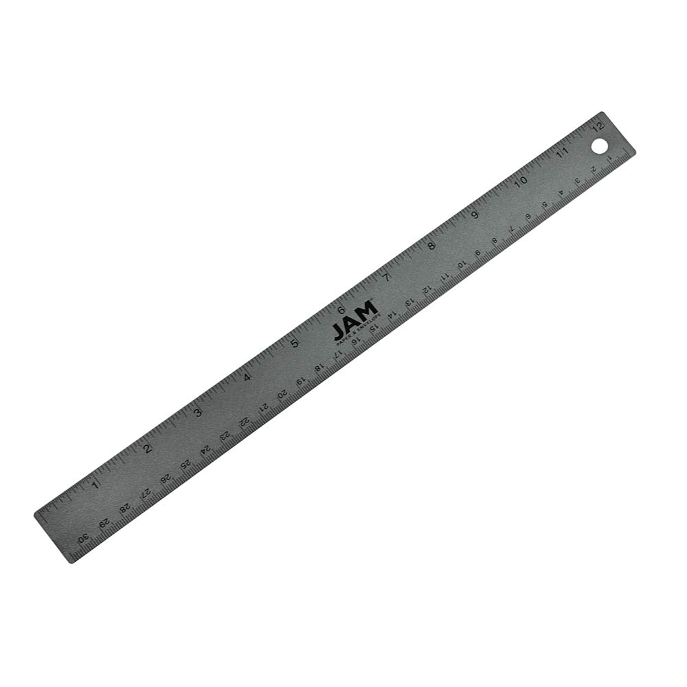 JAM PAPER Stainless Steel Ruler - 30.48 cm/12 inch - Metal Ruler with Non-Skid Cork Backing - Grey Metallic - Sold Individually