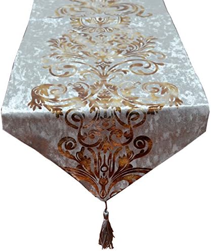 New Hot Stamping Contracted Classic Gray Table Runner with Tassel, 13x70 inch(13x70 inch, Gray)