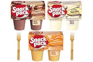 Snack Pack Pudding Variety Pack, Chocolate, Vanilla, and Butterscotch, 4 cups of each flavor (12 cups total) - with Make Your Day Bamboo Sporks