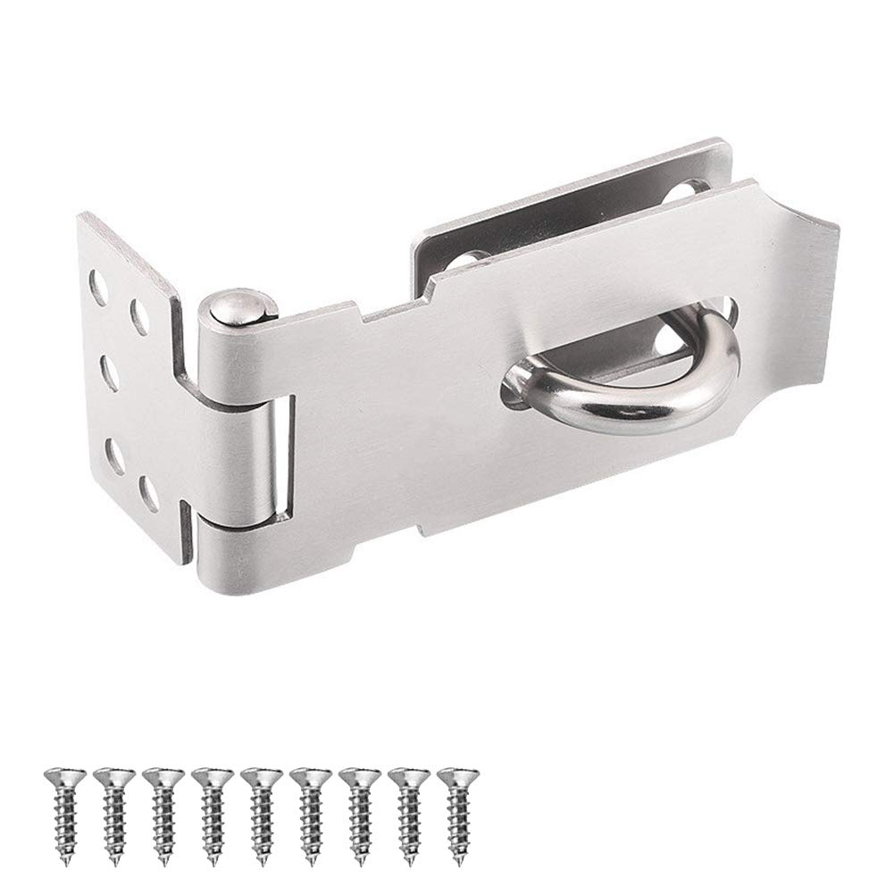 Heavy Duty Stainless Steel Padlock Hasp and Staple Security - 4 Inch Hinge Latch for Shed, Door, Cupboard, Cabinet - Silver Gate Lock for Internal External Use