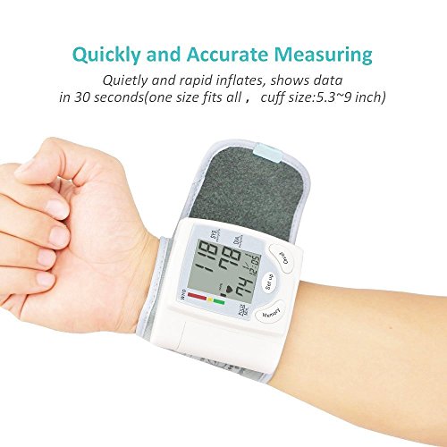 Wrist Blood Pressure Monitor, Digital BP Monitor with Memory Storage, Intelligent LCD Display Automatically Measure Pulse Diastolic Systolic and Shows Hypertension level (White)