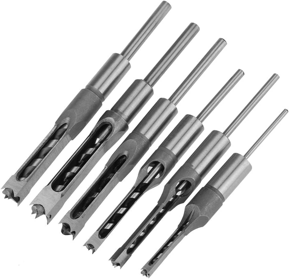 Auger Bit Set, 6 Piece Square Hole Saw Auger Tenon Bit Set Tenon Chisel Woodworking Tool Diy Woodworking Tools Wood working Tool with HRC 48-50