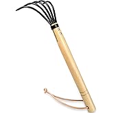 15" Gardeners Claw Rake | Military Grade Steel 6 Tines and Prime Wood Japanese Ninja Claw Garden Rake or Cultivator for Perfect Pulverized and Aerated Soil, Ergonomic Wooden Handle for Firm Grip